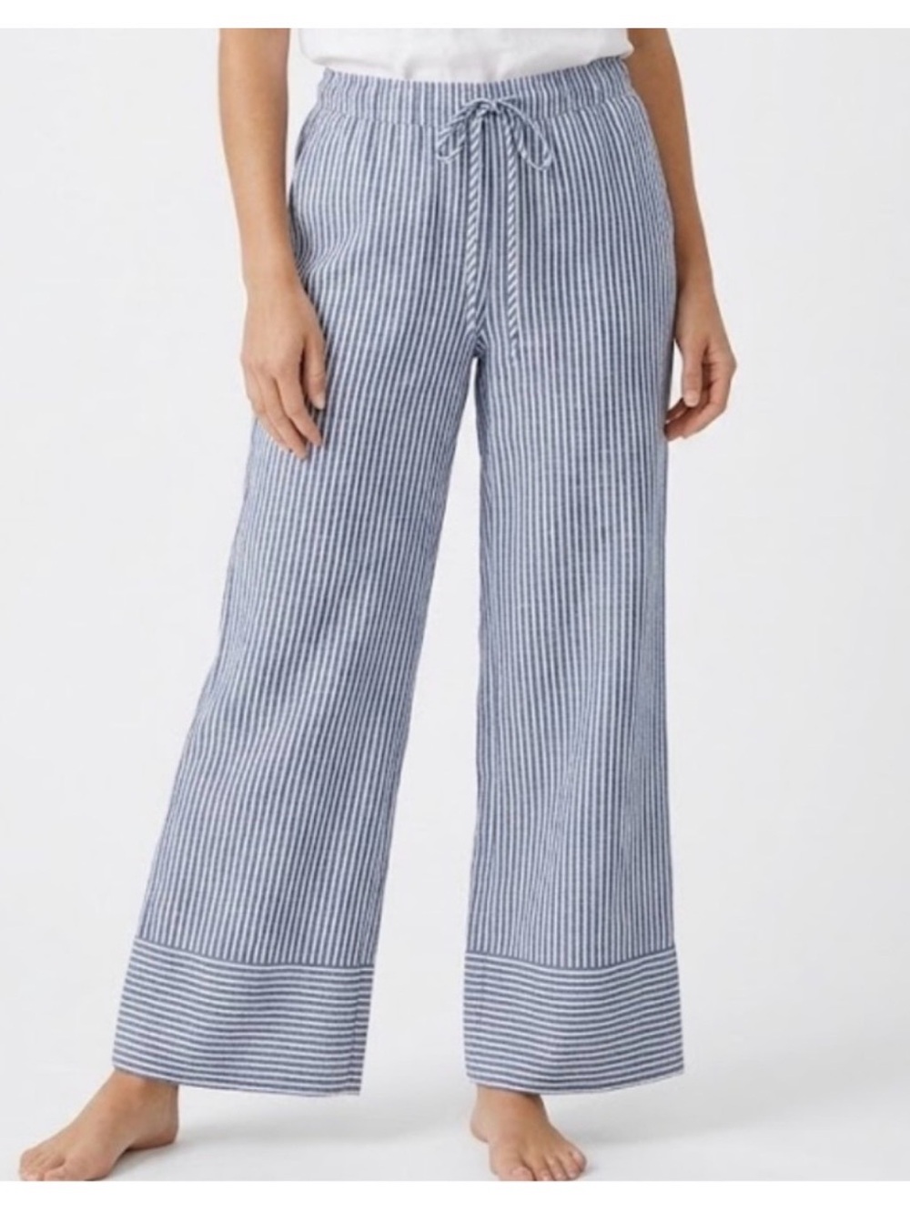 Belle Vere Size 8 Coastal Nautical Linen Blend Striped Blue White Wide-Leg Pants